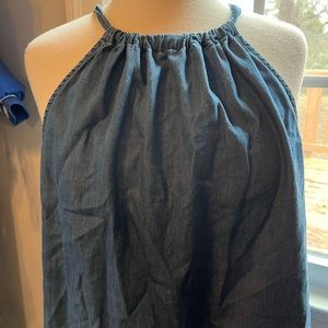 Crown & Ivy denim chambray high neck sleeveless halter top